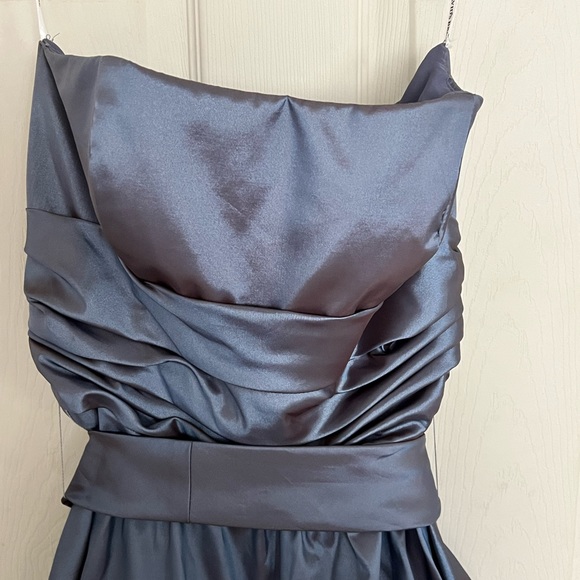 David’s Bridal Junior Semi Formal Strapless, Blue with Black Tones, Size 10 - Picture 2 of 8